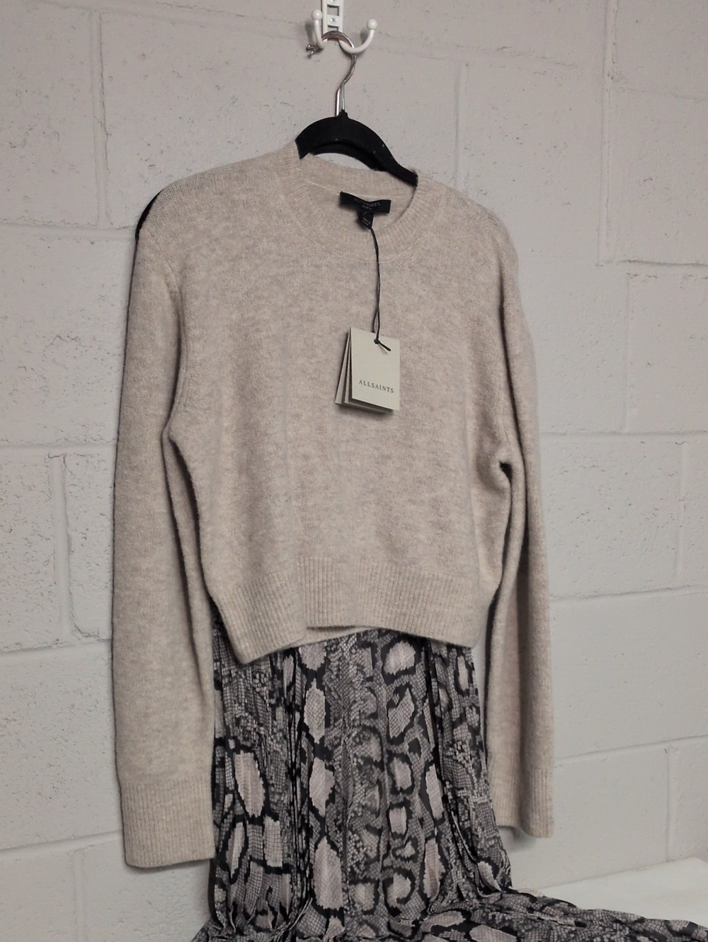 NWT AllSaints Donatella Dress Large Snake Print Midi Sweater Dress Quiet Luxury - Picture 10 of 16